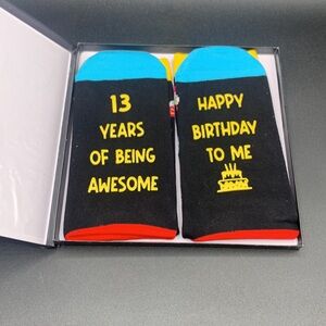 Pair Of Happy 13th Birthday Colorful Birthday Cake Candle Socks